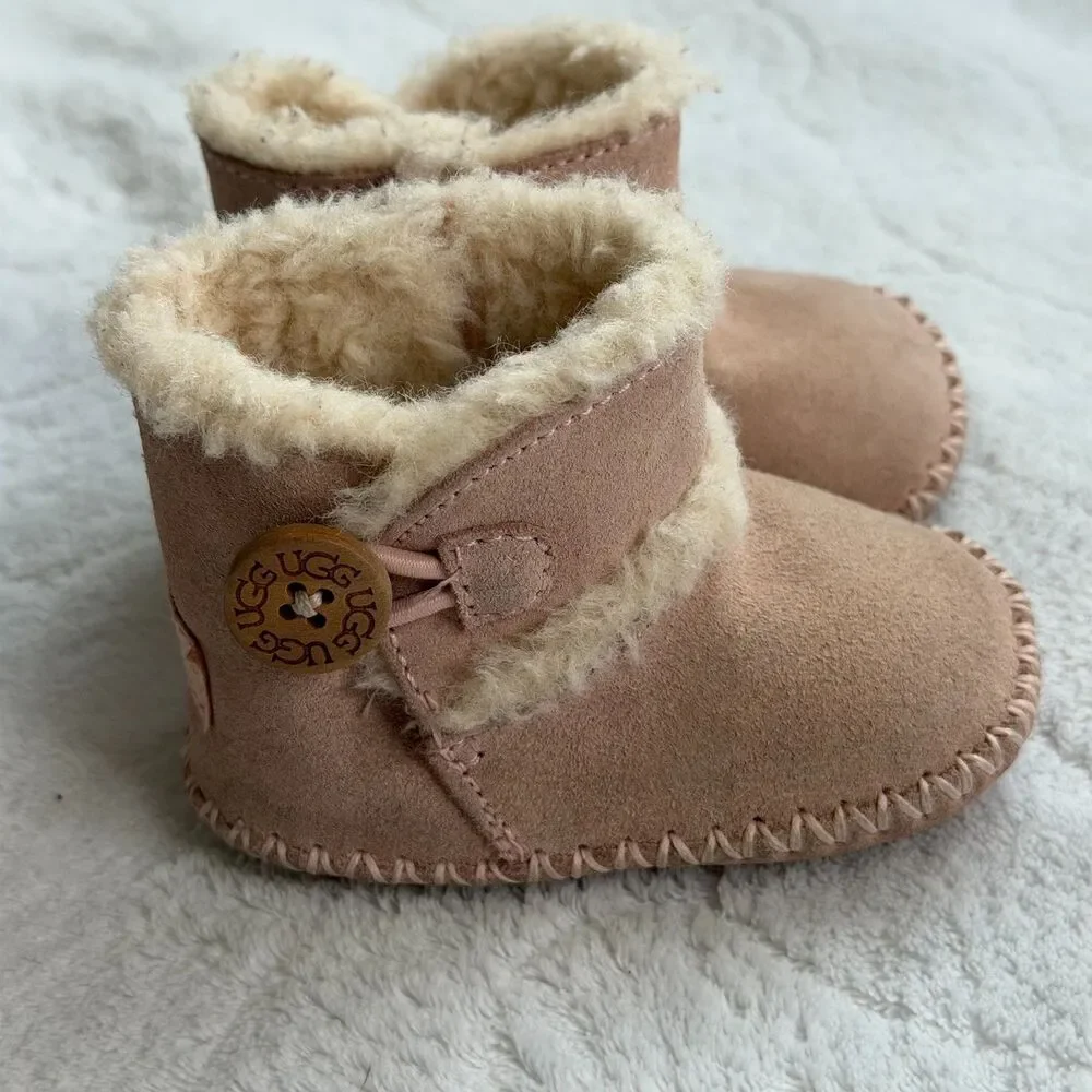 UGG Size 0/1 Lemmon Infant‎ Girl Baby Pink Suede & Sheepskin Bootie (0-6 Months)